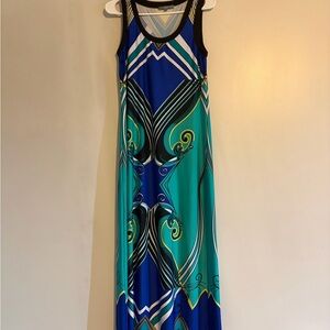 NY Collection Blue and Teal Sleeveless Maxi Dress